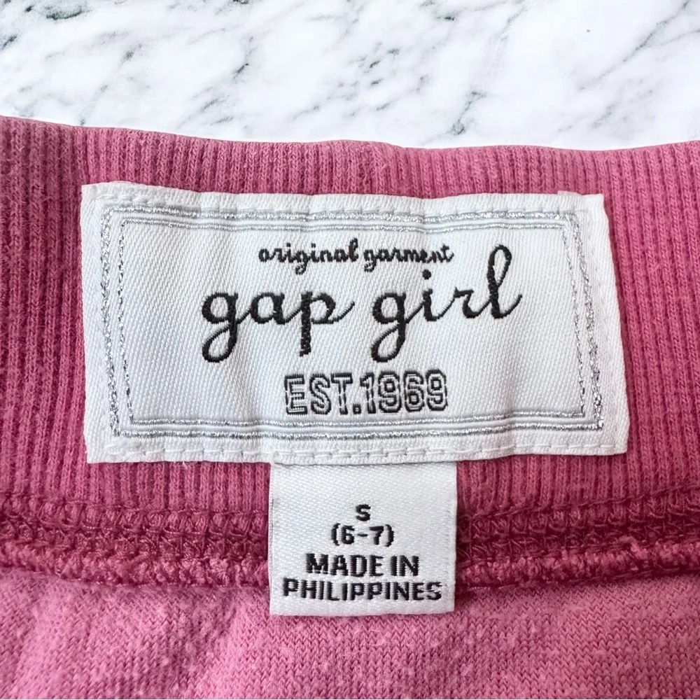 GAP Skirt Girls 6 / 7 Pink Velour Y2K w/ Drawstring Embroidered Heart, Pocket